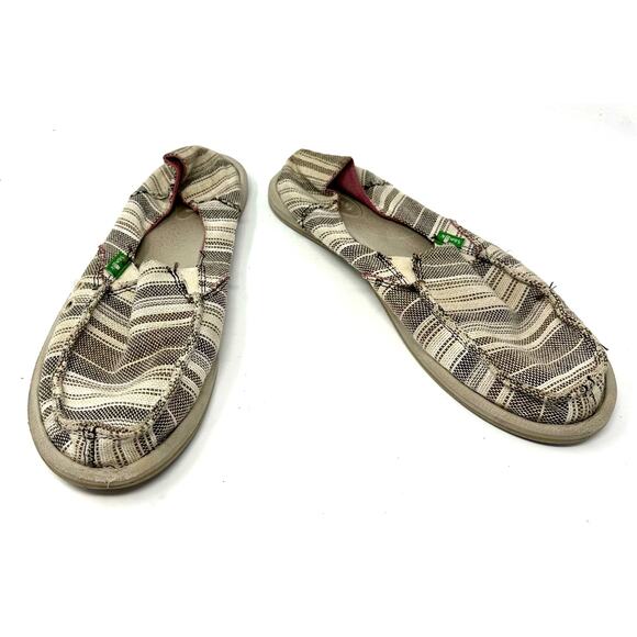 Sanuk Size‎ 12 Woman´s Slip-Ons White Gray Striped Knit Comfortable Espadrilles - Picture 1 of 8